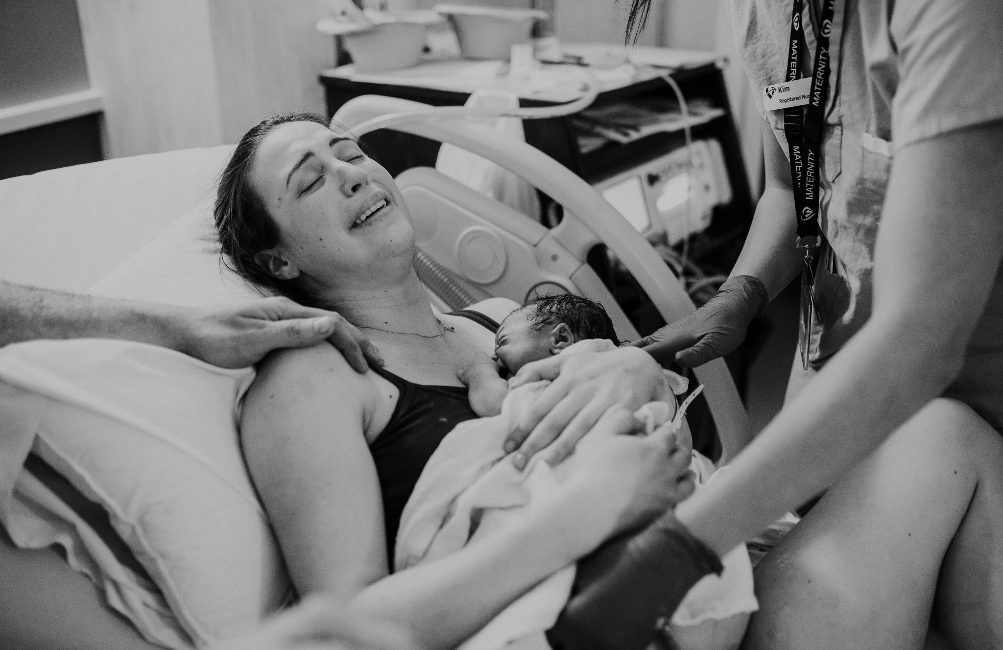 Woman rejoices over the safe arrival of her third baby and first daughter. 